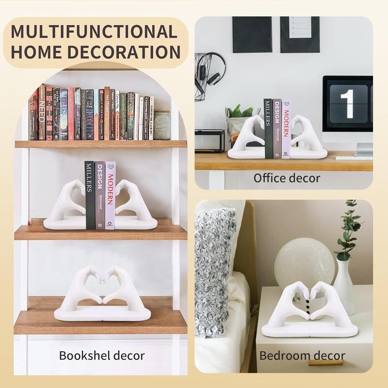 Kityemo White Decorative Bookends for Shelves, Heart Hands Book Ends Sculpture Aesthetic Decor for Bedroom Living Room Merch Apartment Bookshelf Birthday Women Decorations Stuff Aesthetic - Image 5
